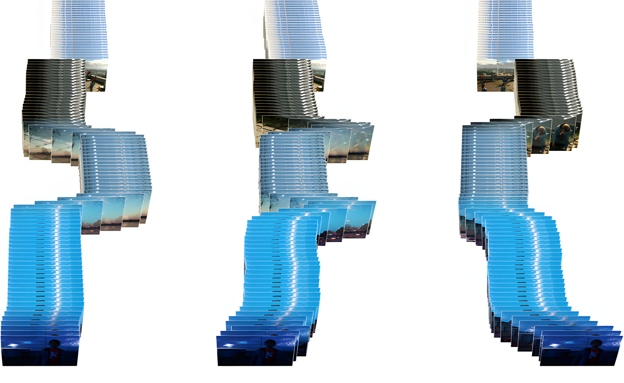 Arrangement of film frames based on color ranges in Recreating Movement, showing sequence grouped by dominant colors