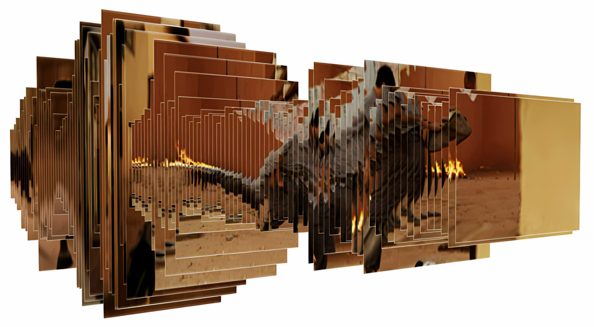 Audio distortion visualized: film frames sized according to audio values in Recreating Movement tool